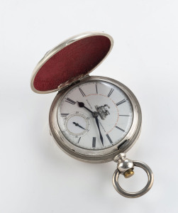 Railway and timekeeper hunter pocket watch in silver case by N HILL & SON, London