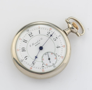 E. HOWARD & CO BOSTON Split plate open face pocket watch in nickel case