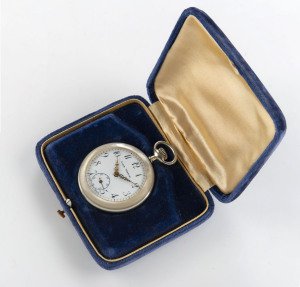 VIRIS WATCH COMPANY Pocket watch, rare mother of pearl case, in plush fitted box