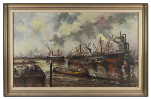 WIM BOS (Dutch) Rotterdam harbour scene, oil on board signed lower right "Wim Bos"