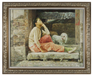 UNKNOWN ARTIST (Chinese, 20th century) Peasant Girl With Sheep, oil on canvas