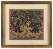 A Chinese embroidered panel of tiger and bats, 19th/20th century