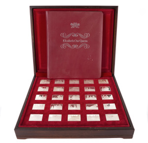 "Elizabeth Our Queen" box set of 25 sterling silver pictorial ingots to commemorate the Silver Jubilee of Queen Elizabeth II