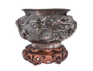 A Chinese silver jardiniere with applied dragon decoration, early 20th century