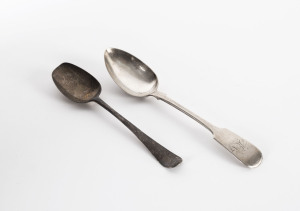 Two silver serving spoons, Britannia standard, circa 1700 and Victorian sterling silver