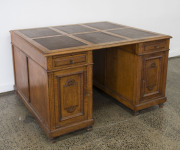 An English oak partners desk with leather top, 19th century