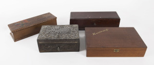 Four assorted timber boxes, 20th century