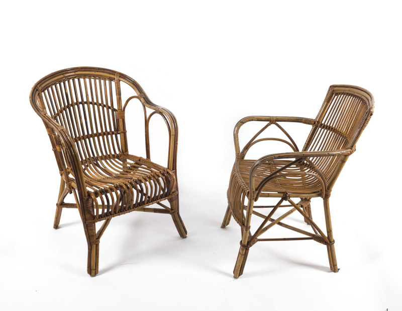 Two conservatory armchairs, woven cane, circa 1900