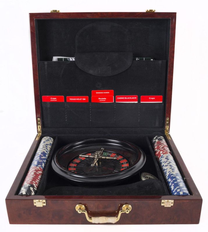 Roulette games set in inlaid timber case, 20th century