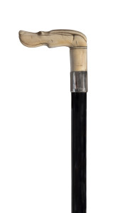 A walking stick, ivory greyhound handle with silver collar and ebony shaft, early 19th century