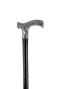 A walking stick, sterling silver floral handle with ebony shaft, 19th century