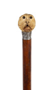 A walking stick with carved ivory bulldog handle and silver collar, 19th century - 2