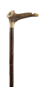 A walking stick, deer antler handle with fox whistle, Scottish, 19th century
