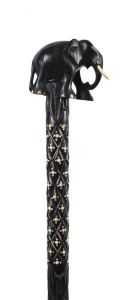 A walking stick with carved elephant handle, ebony with ivory handle, Indian, 19th century