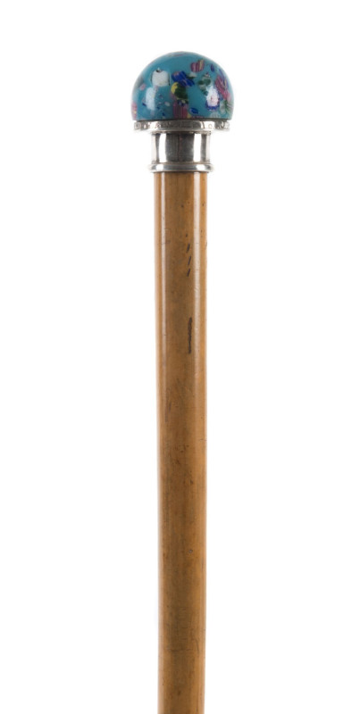 A walking stick, Murano glass top with silver mount, 19th century