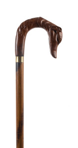 A walking stick, carved timber dog head handle, 20th century