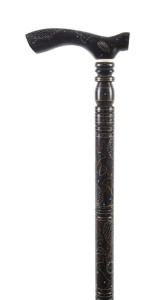 A walking stick, ebony inlaid with silver, brass, turquoise and coral, 19th century
