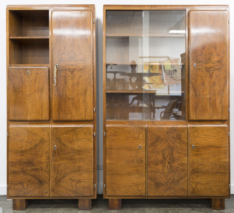 A pair of Austrian Art Deco sideboard wall units, black walnut , circa 1930