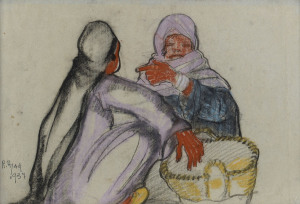 RAGHEB AYAD (EGYPTIAN, 1892-1982), Two Women 1937, pastel, signed and dated lower left: R. Ayad 1937. 31.5 x 46 cm