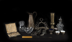 Assorted cutlery, silver plated ware, crystal and glassware, metalware etc. 19th and 20th century