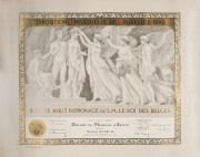 1910 Bruxelles Exposition Universelle: Award Certificate (by C. Montald) bestowing a diploma of honour in Group X, Class 60 - FRANCE, to M. Lefort, Collaborateur de la Maison Joninon, Leon, a Paris.  62 x 76cm.The exhibition received 13 million visitors,