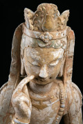 A Chinese seated Guanyin, polychrome carved marble, 19/20th century - 2