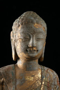 A Chinese seated Buddha statue, polychrome and carved marble, 19/20th century - 2
