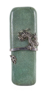A rare Chinese shagreen case adorned with an applied sterling silver dragon, early 20th century