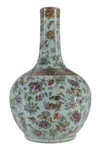 A Chinese famille rose porcelain vase on celedon ground, mid 19th century