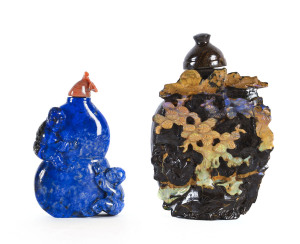 Two Chinese snuff bottles, carved stone and coral, 19th/20th century 