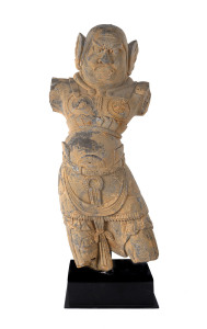 A Chinese polychrome finished carved hardstone statue of a warrior, 19th/20th century