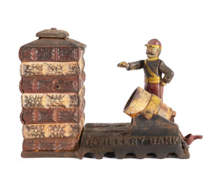 ARTILLERY BANK American cast iron money box, 19th/20th century