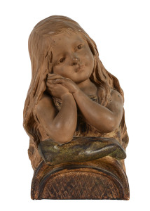 An Art Nouveau bust of a girl, painted plaster, French, circa 1900