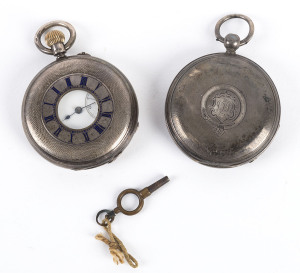 Two sterling silver pocket watches, half hunter and full hunter case, 19th century