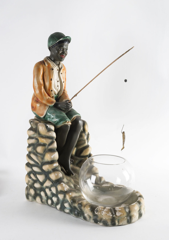 Fishing Boy, painted plaster figurine, early 20th century