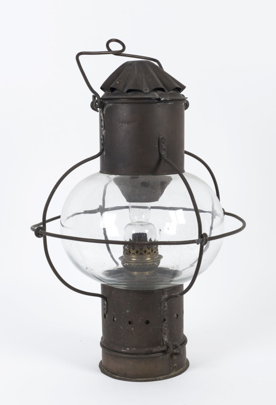 A ship's lantern, brass, copper and glass, late 19th century