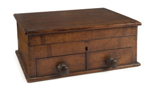 A Colonial sewing box, Australian cedar with original blue silk lined compartments, 19th century