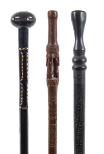 Three walking sticks, Trobriand Islands, Solomon Islands and New Guinea, early 20th century,