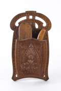 A chip carved brush holder and brushes, kauri pine, 19th century - 2