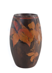 An Australian pokerwork vase with leaf and berry motif, crica 1920