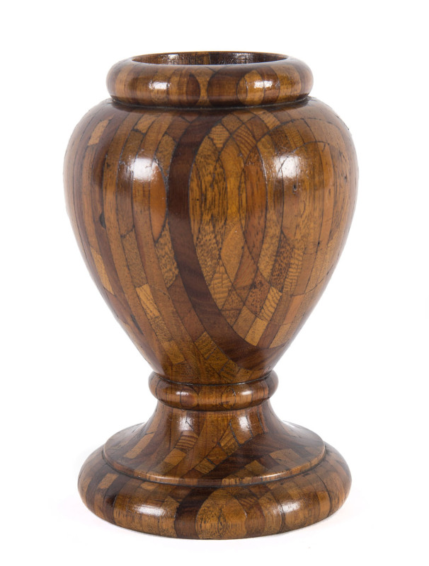 An Australian parquetry turned mantle urn, late 19th century