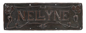 NELLYNE House name plaque, embossed copper by J. Marriott of Melbourne, circa 1900