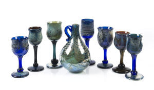 Australian art glass seven-piece decanter and goblet set, late 20th century, marked "Slater"