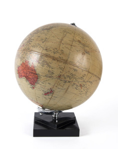 "Philips 10 Inch Challenge Globe" with chrome fittings on black bakelite stand, circa 1920