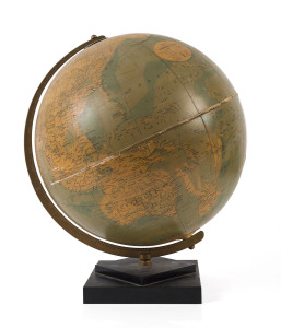 "Philips 13½ Inch Terrestrial Globe" on black bakelite stand, circa 1920