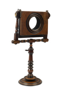 Zograscope antique telescopic specimen viewer, turned mahogany, circa 1855