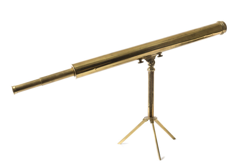 BERGE Expanding brass telescope on stand, marked "Berge London Late Ramsden", late 18th century