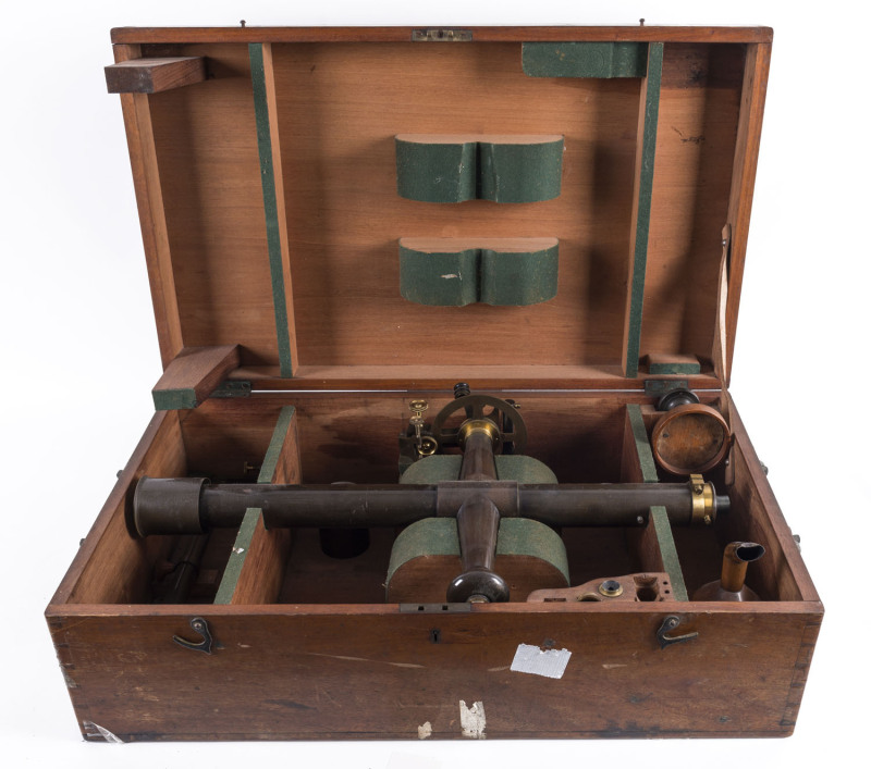 TROUGHTON & SIMMS of London transit telescope in mahogany case, late 19th century