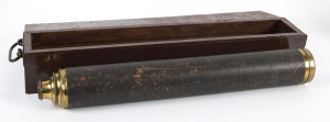 RAMSDEN Leather bound brass single draw telescope engraved "RAMSDEN, LONDON, W.M.S.P.M. 4/2/64", mid 19th century