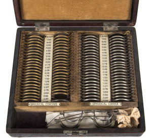 An Optometrist's lens set in original leather fitted case, 19th century